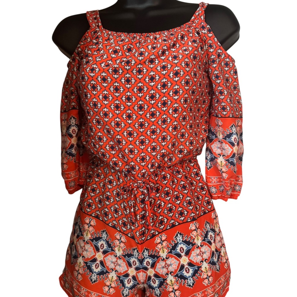 My Michelle Orange Patterned Romper